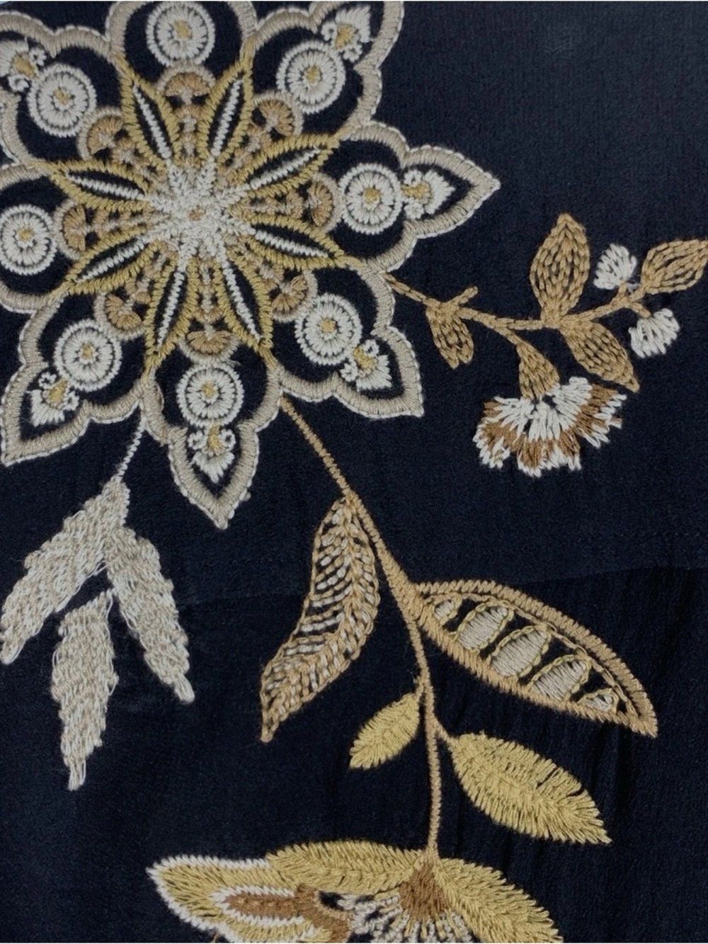 Johnny Was Workshop Silk Embroidered Boho Blouse Black Gold Button Front S - Picture 8 of 13